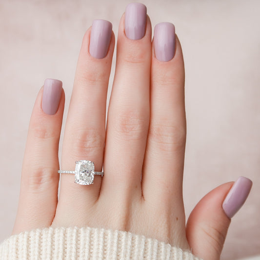 4.0 CT Cushion Hidden Halo & Pave Setting Moissanite Engagement Ring 4