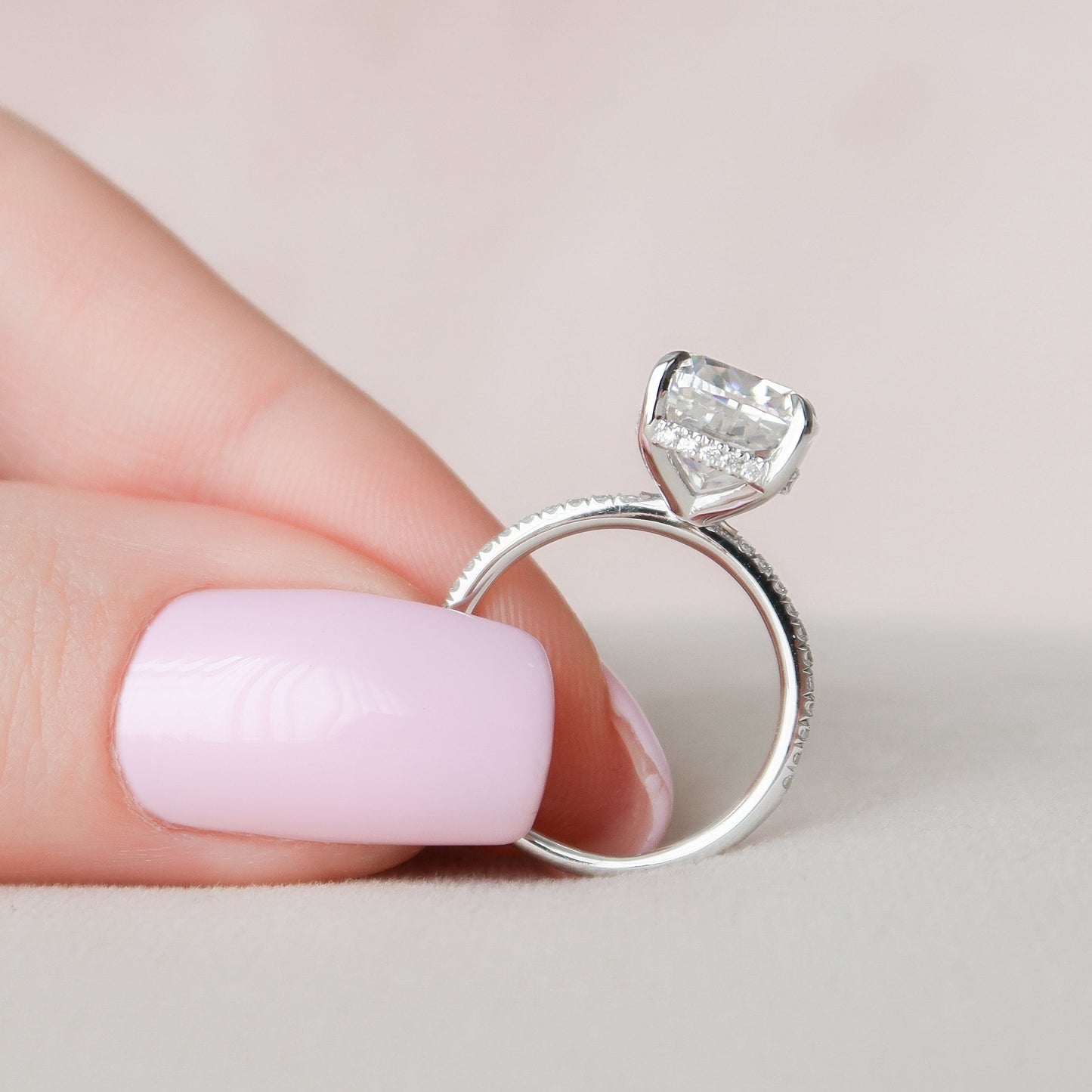 2.5 CT Cushion Hidden Halo & Pave Setting Moissanite Engagement Ring 2