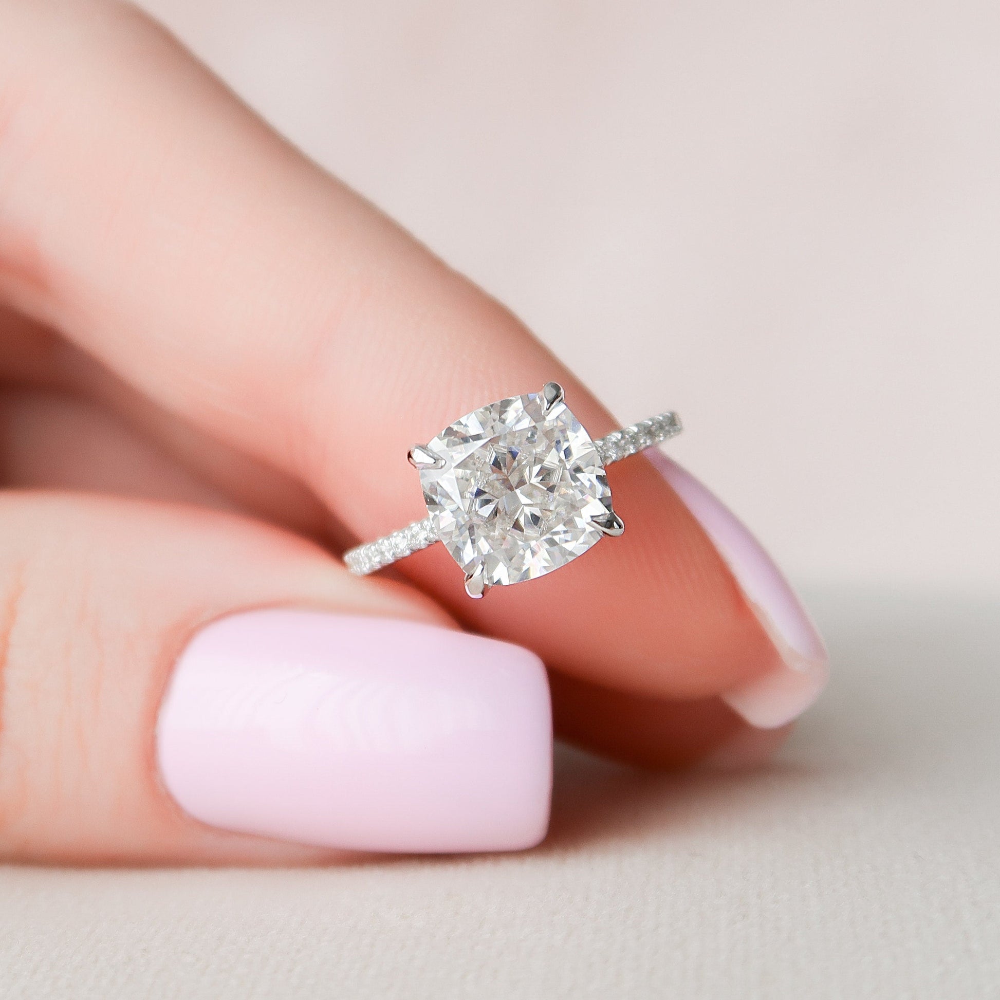 2.5 CT Cushion Hidden Halo & Pave Setting Moissanite Engagement Ring 1