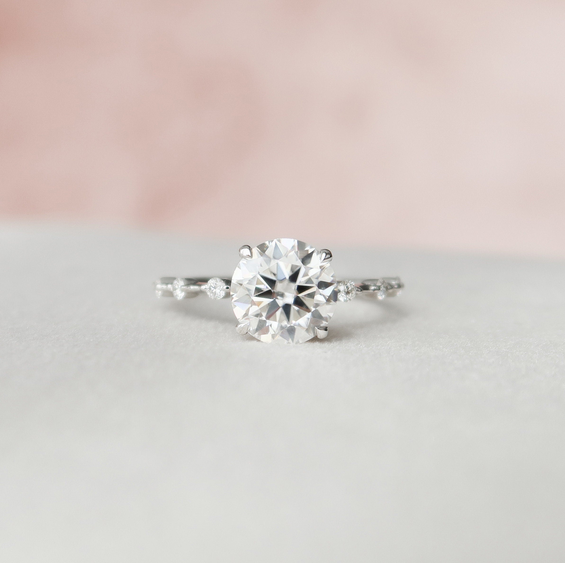 2.0 CT Round Dainty Pave Moissanite Engagement Ring 2