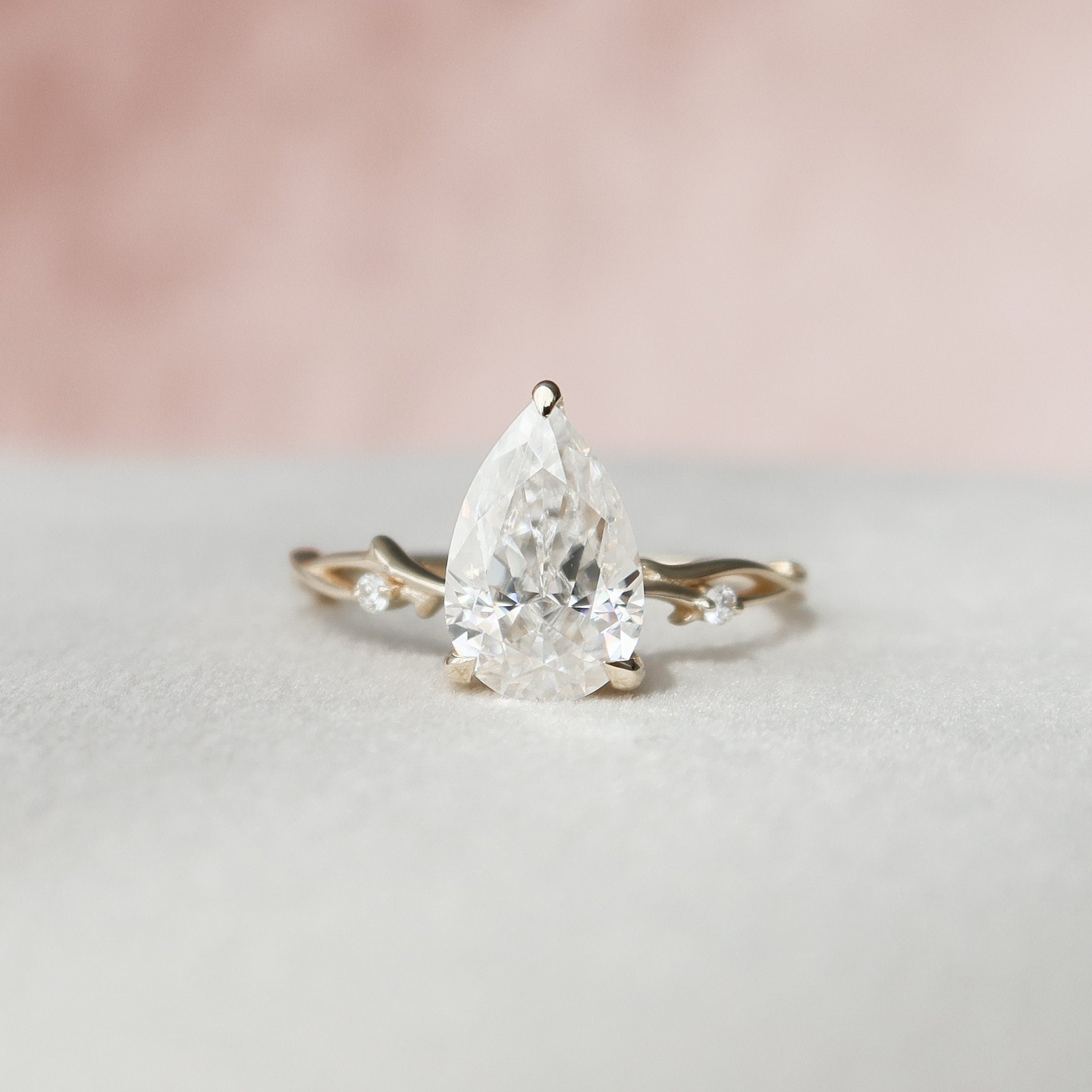 2.0 CT Pear Cut Twig Pave Style Moissanite Engagement Ring 2