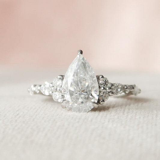 1.50 CT Pear Cluster Moissanite Engagement Ring 5
