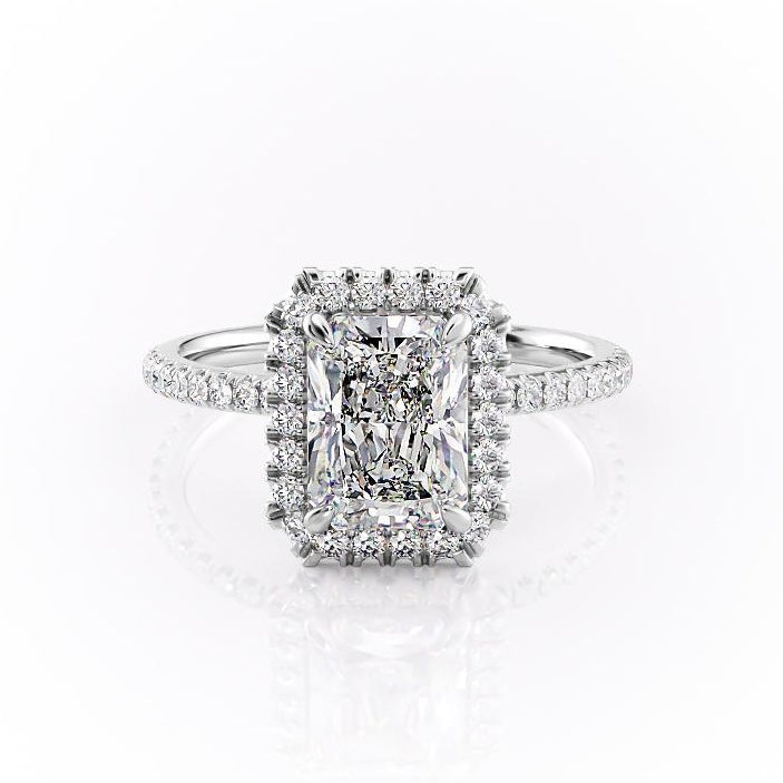 2.1 CT Radiant Cut Halo Pave Setting Moissanite Engagement Ring 10